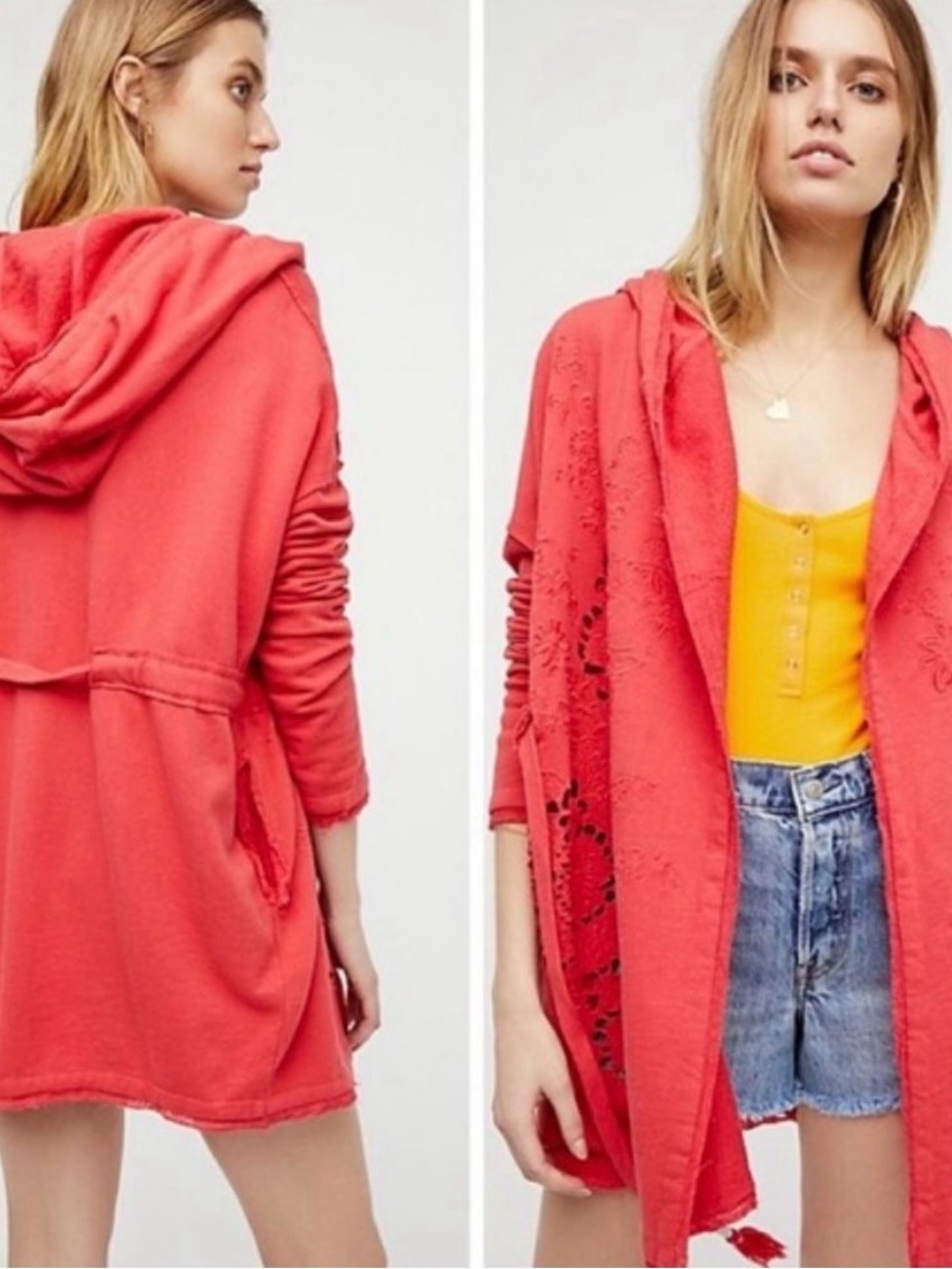 NWT Free People Oh Pretty Daze eyelet hooded cape jacket cardi size s